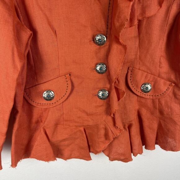 TASHA POLIZZI Blazer Jacket Women's XL Linen Orange Raw Hem 3/4 Sleeves Western - Picture 4 of 9